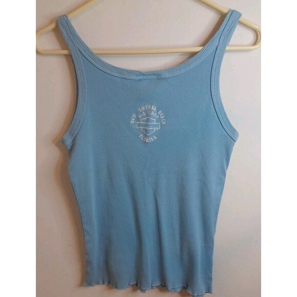 Harley Davidson Tank Top Womens M Light Blue Ribbed Stretch Embroidered Logo - Picture 8 of 8